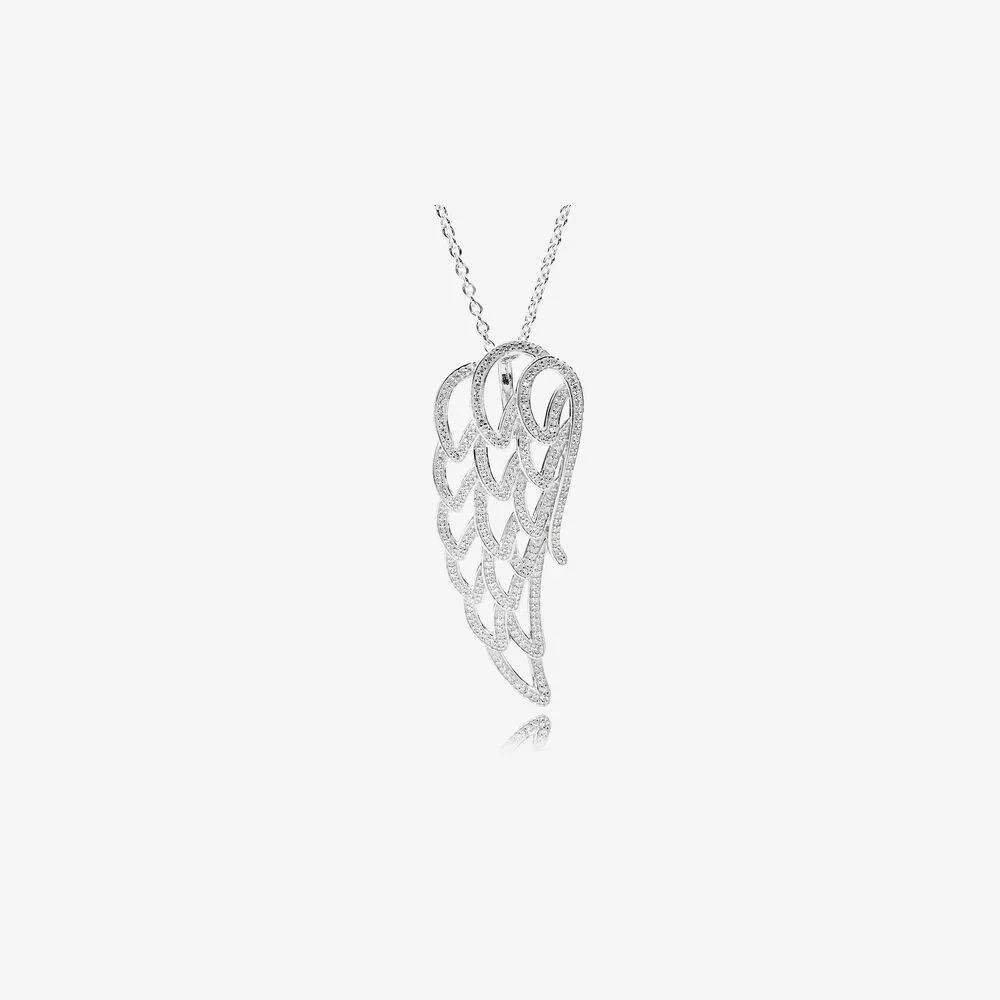 Angel Wing Pendant Necklace, Clear CZ